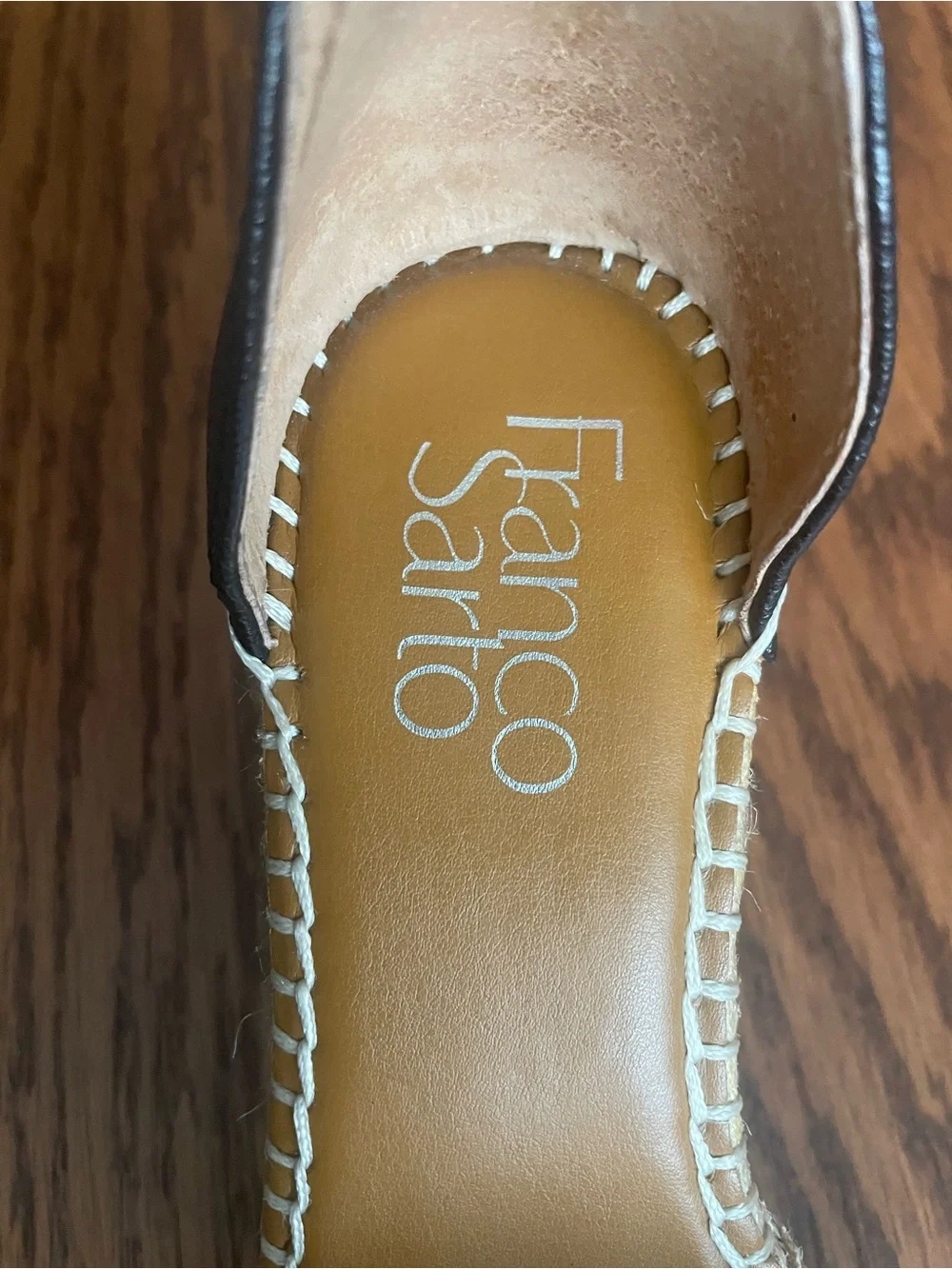 Franco Sarto Black Leather Espadrille Wedge Sandals Size 5